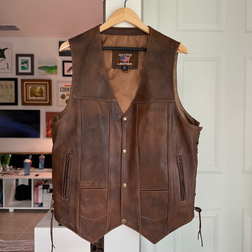 Allstate Leather Men’s Brown Vest Size 46